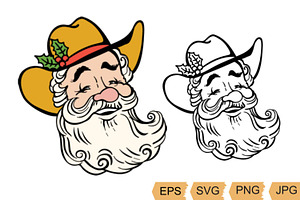 Santa Face Cowboy Hat Svg, Png Cut