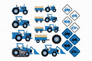 Blue Tractors Clipart (DC58B)