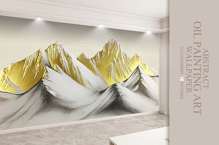 Oil painting golden mountain wallpap