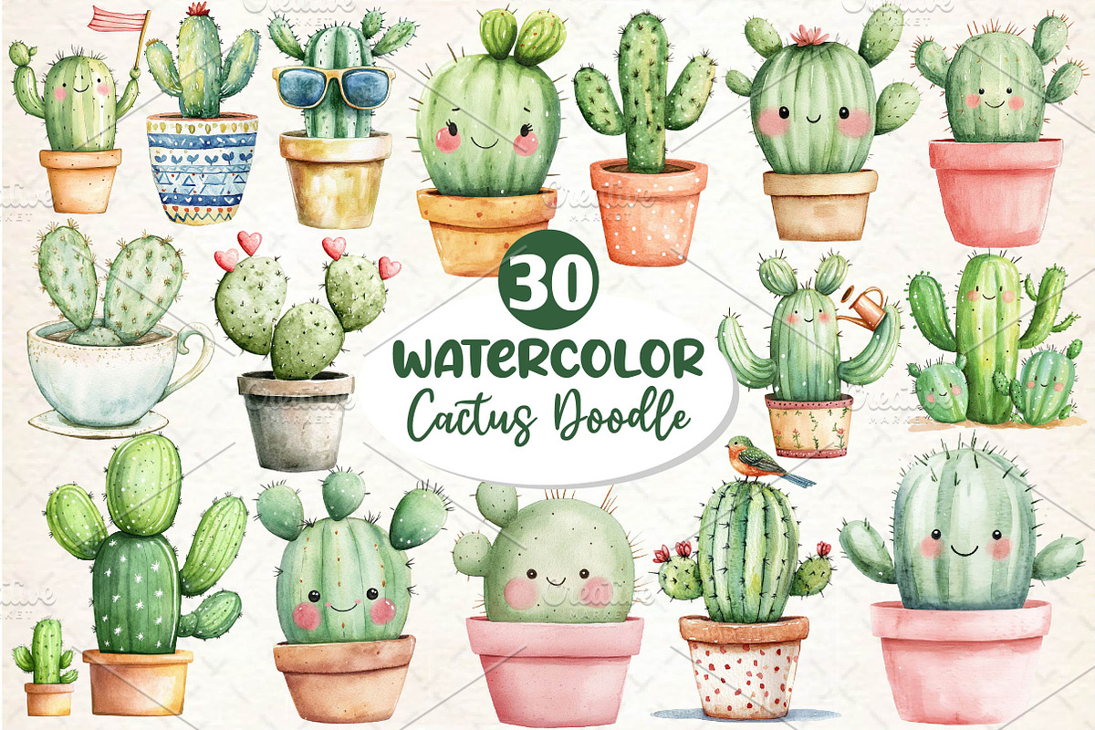 Cactus Doodle Sublimation Clipart, an Illustration by Dream Creation (Photo 1 of 6)