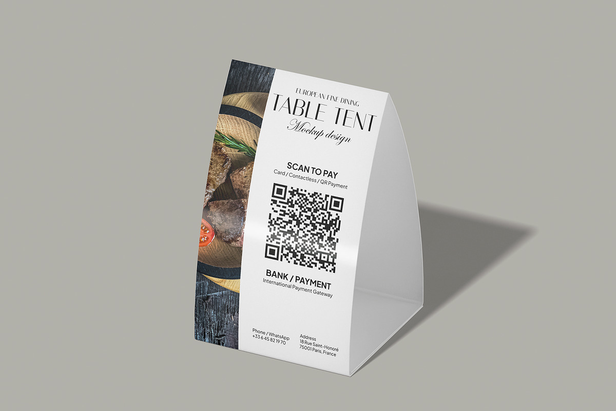 QR Code Table Tent Mockup, a Packaging Mockup by Permadi Creative