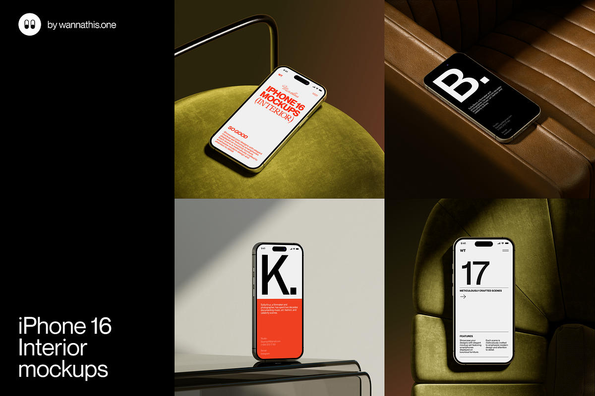 iPhone 16 Interior mockups, an iPhone Mockup by Wannathis.one (Photo 1 of 10)