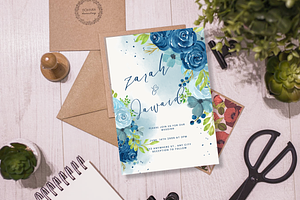 Blue Flowers Wedding Invitation