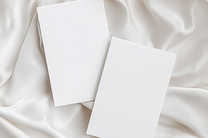 Two clean white paper cards resting on creamy draped silk, creating a beautiful, a Holiday Photo by Studio ANNA