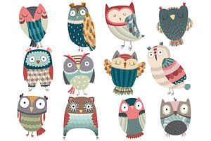 Cute Owl Set Vector & PNG Pack
