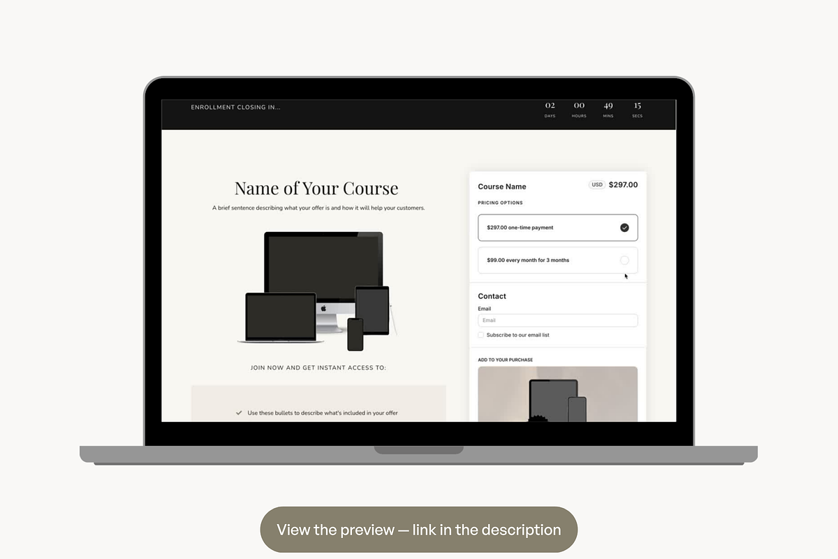 Kajabi Checkout Template, a Landing Page Template by Pixel & Flow (Photo 2 of 8)