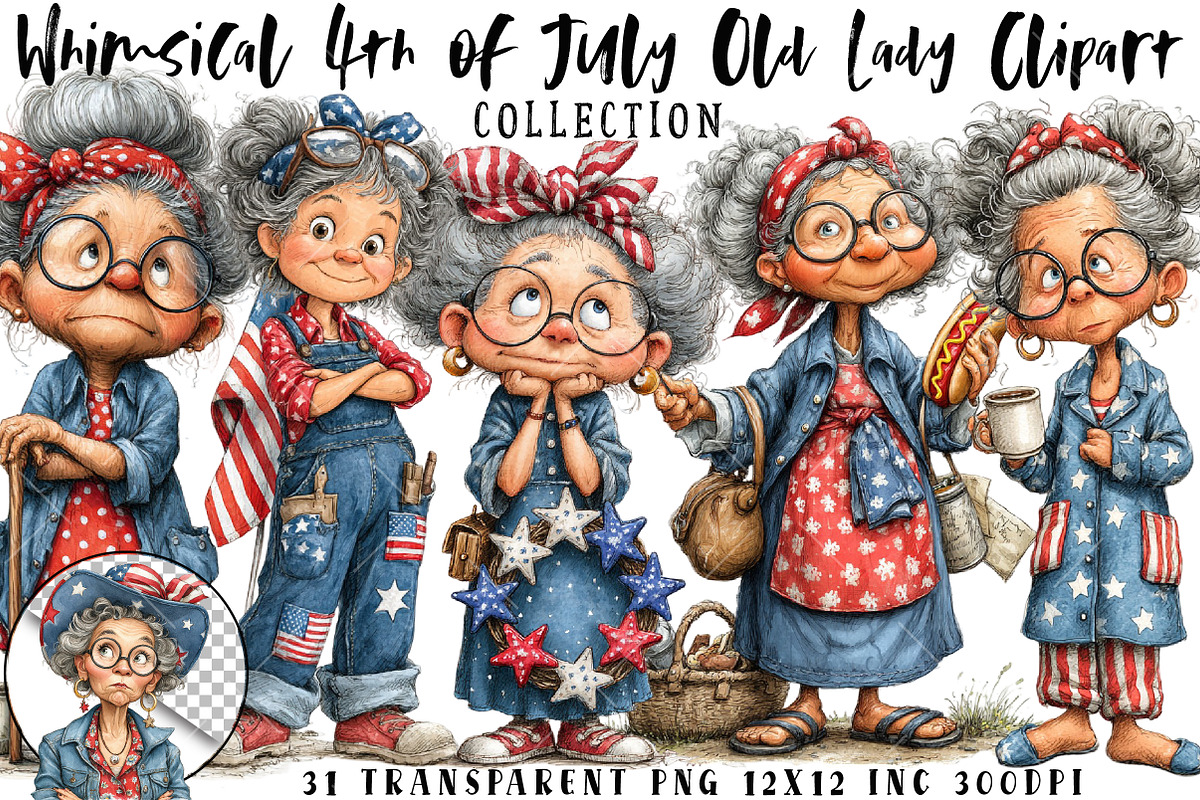 Whimsical 4th of July Old Lady Clipa, an Illustration by OK Design (Photo 1 of 6)