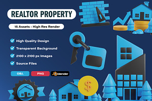 Realtor Property 3d Icons Pack