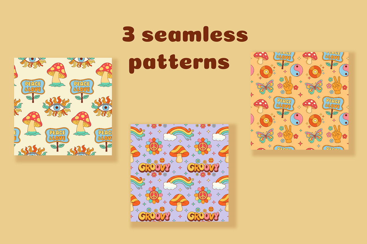 Groovy Retro Clipart Set, 70s Boho, a Decorative Illustration by JulyGart (Photo 4 of 7)