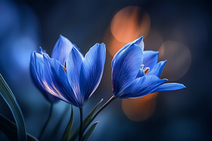 Delicate blue flowers glow in the, a Nature Photo by MistyDay