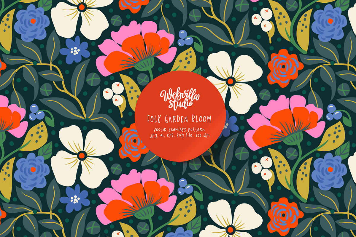 Folk Bloom Garden Pattern, a Pattern Graphic by Bloomart Studio (Photo 1 of 5)