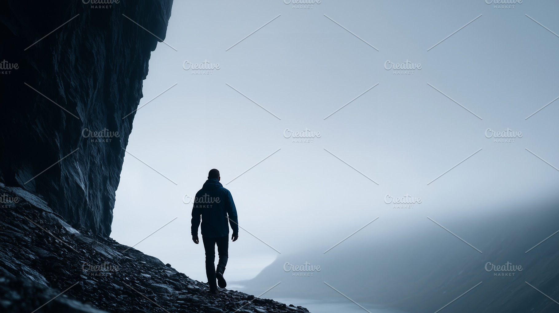 A lone person walking along a rocky, a Person Photo by MistyDay