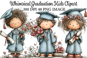Whimsical Graduation Kids Clipart, a Seasonal Illustration by Canvas Craft