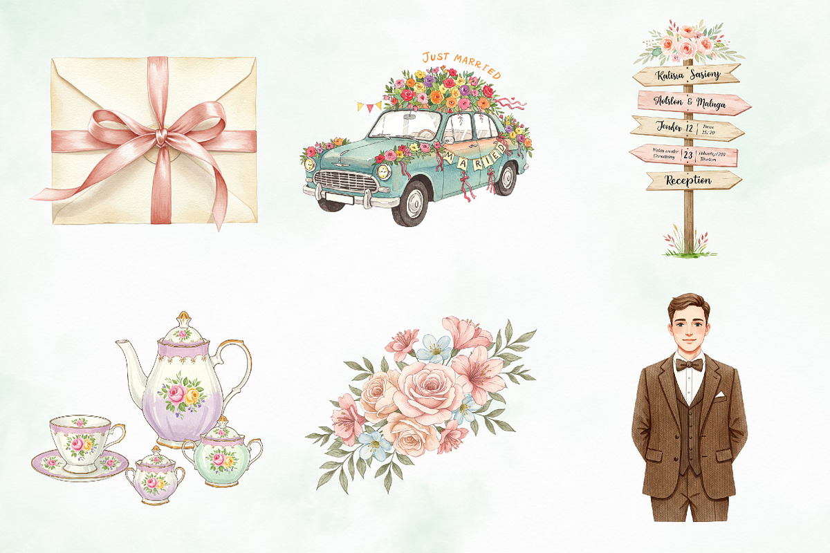 Retro Wedding Day Clipart, an Illustration by Creative Art (Photo 5 of 9)