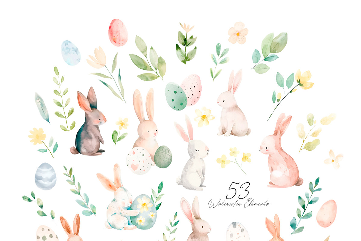 Happy Easter Watercolor Easter Bunny, an Animal Illustration by AlineArtStore (Photo 3 of 11)