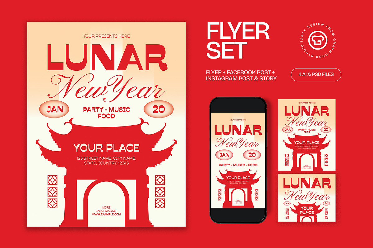 Red Lunar New Year Flyer, a Flyer Template by graphicook (Photo 1 of 3)