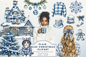 Plaid Blue Christmas Clipart, an Illustration by NadiaTheronArt