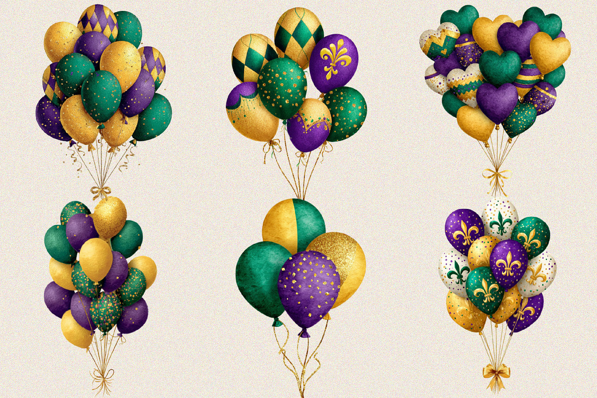 Watercolor Mardi Gras Balloons Clip, an Illustration by SVGArt (Photo 8 of 8)