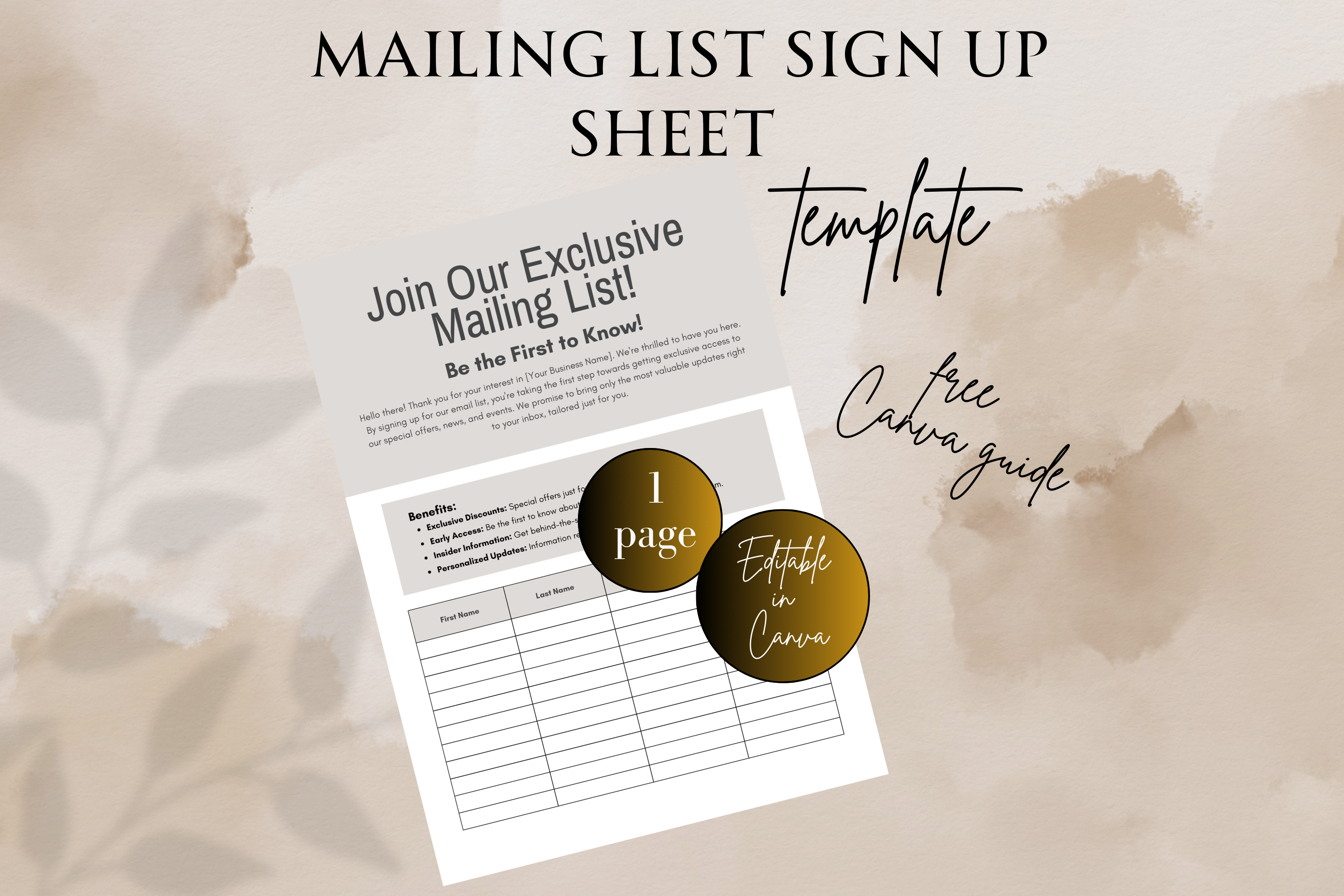 MAILING LIST SIGN UP SHEET TEMPLATE, a Marketing Template by Daring Digies