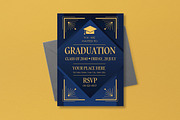 Blue Art Deco Graduation Invitation, a Card Template by graphicook (Thumbnail 3 of 3)