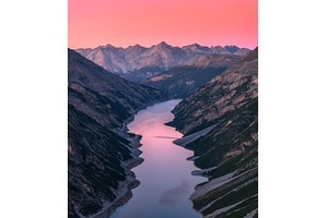 Aerial view of mountain valley with, a Nature Photo by den-belitsky