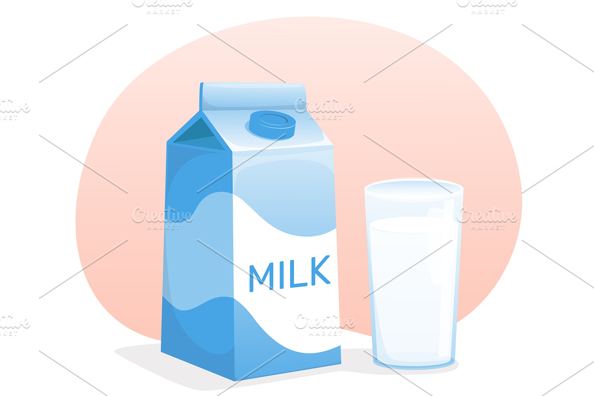 Large milk carton package and glass, a Food Illustration by Vectorbuum