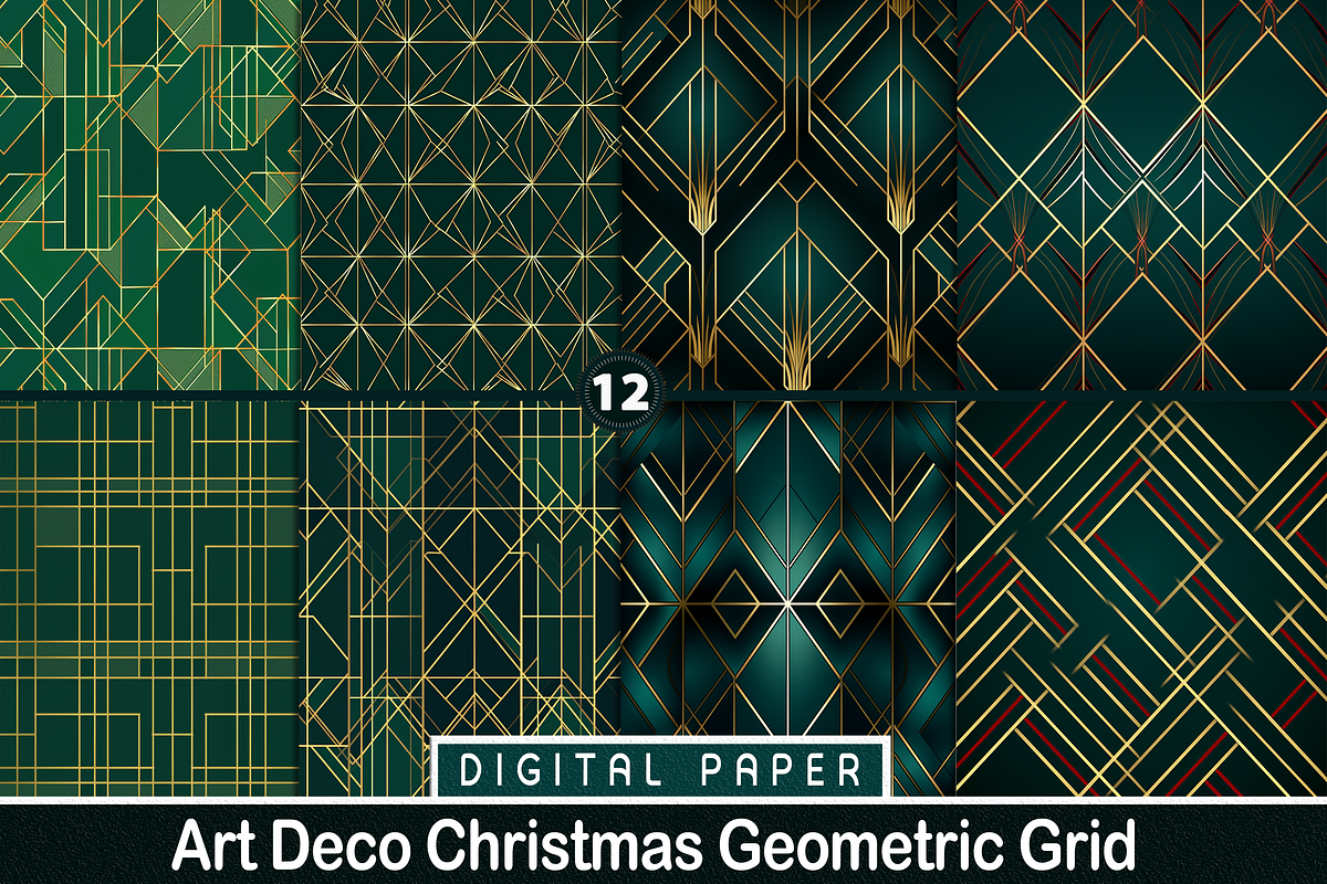 Art Deco Christmas Geometric Grid, a Pattern Graphic by Printable Treasure (Photo 1 of 3)