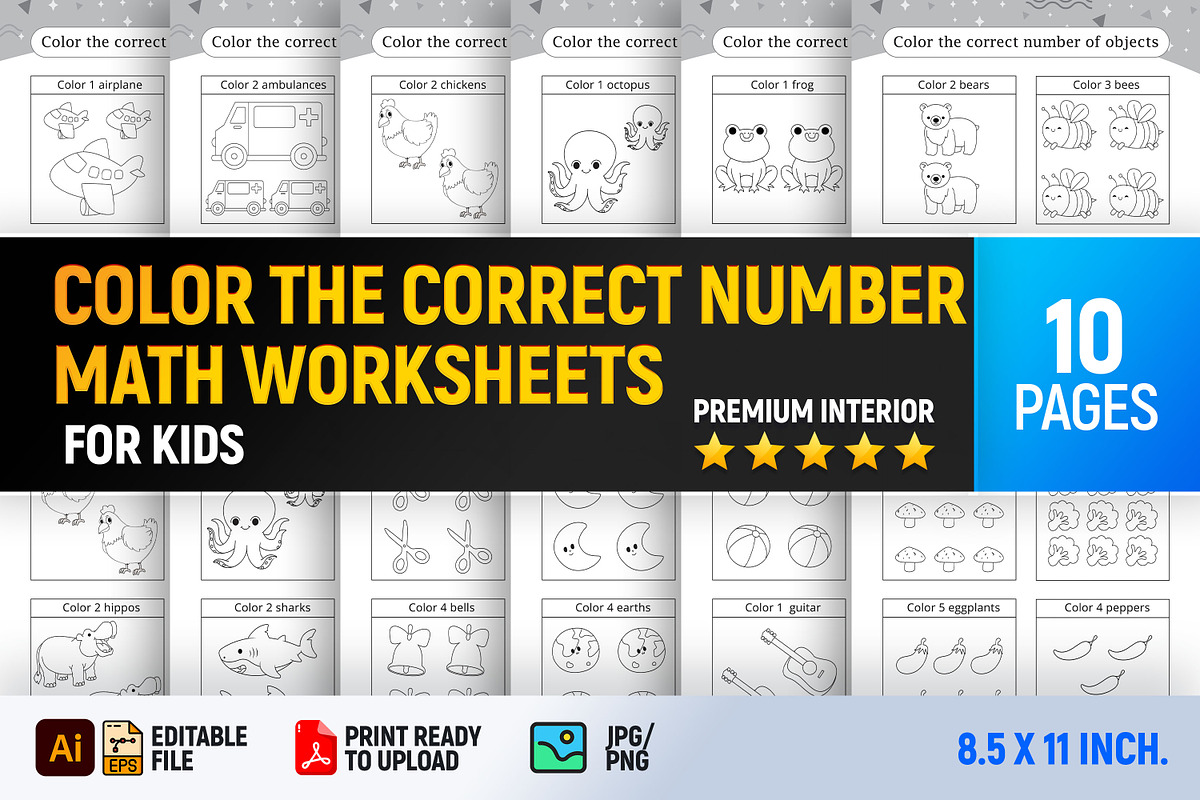 Color the Correct Number Worksheets, a Templates & Theme by Book2bees (Photo 1 of 4)