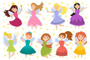 Fairy Princess Adorable Characters Vector.