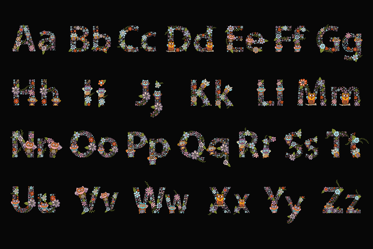 Owl Font Design with Flower Vector., a Symbol Font by Noree (Photo 1 of 5)