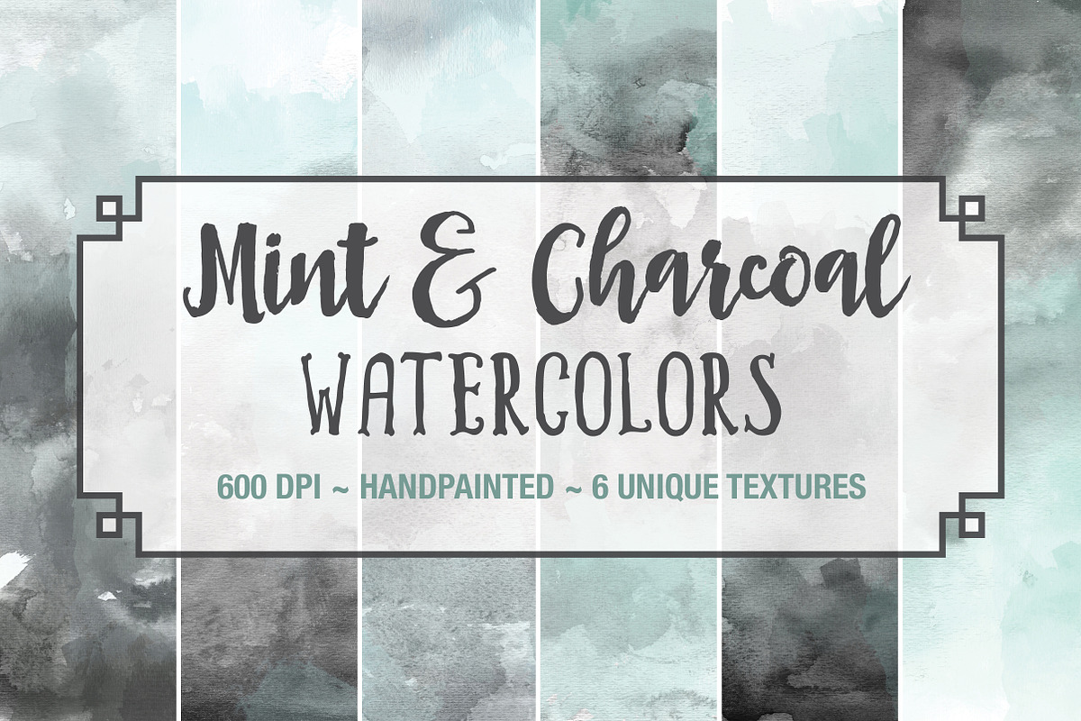 Mint & Charcoal Watercolors, a Texture Graphic by M. by mprintly (Photo 1 of 6)