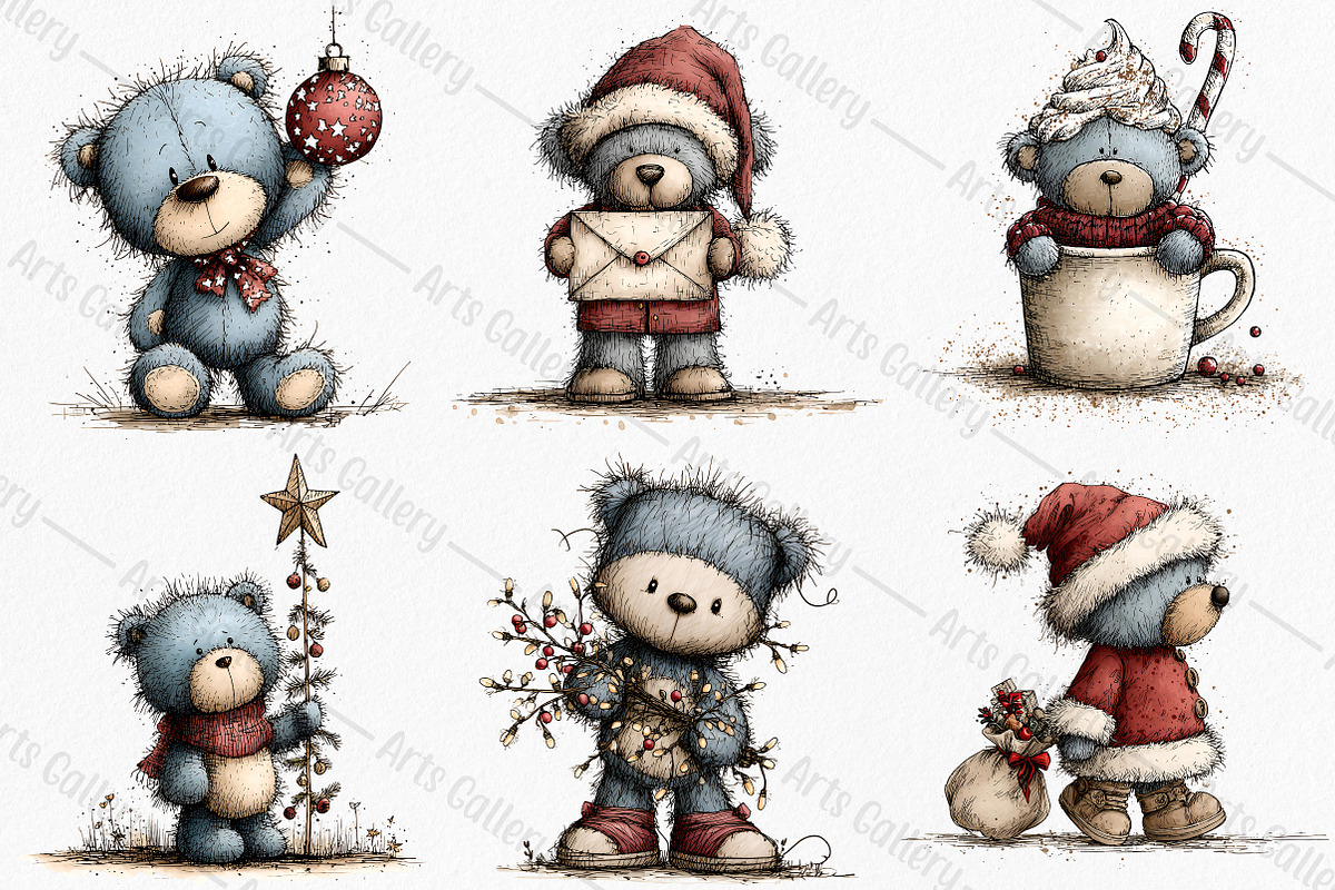 Christmas Teddy Bear Blue Clipart, an Illustration by Canvas Craft (Photo 4 of 7)