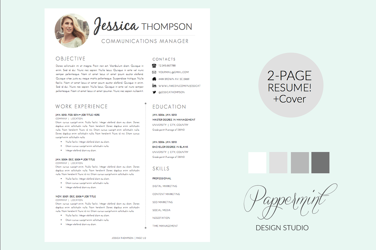 Resume Template + Cover Letter WORD, a Resume Template by PAPPERMINT RESUME STUDIO (Photo 1 of 5)