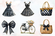 Luxury Black Gingham Summer Clipart, an Illustration by RobertsArt (Thumbnail 2 of 7)