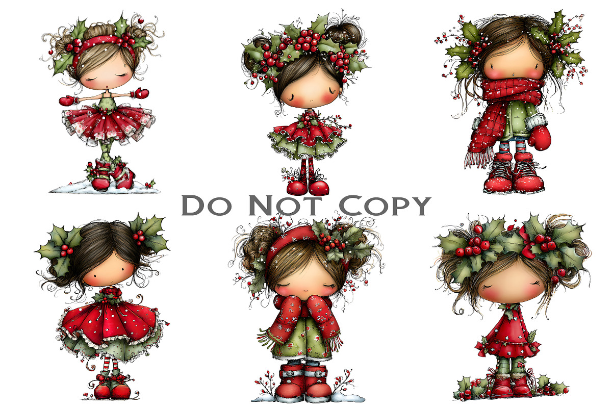Cute Holly Girl Clipart, an Illustration by Craft Nest (Photo 7 of 8)