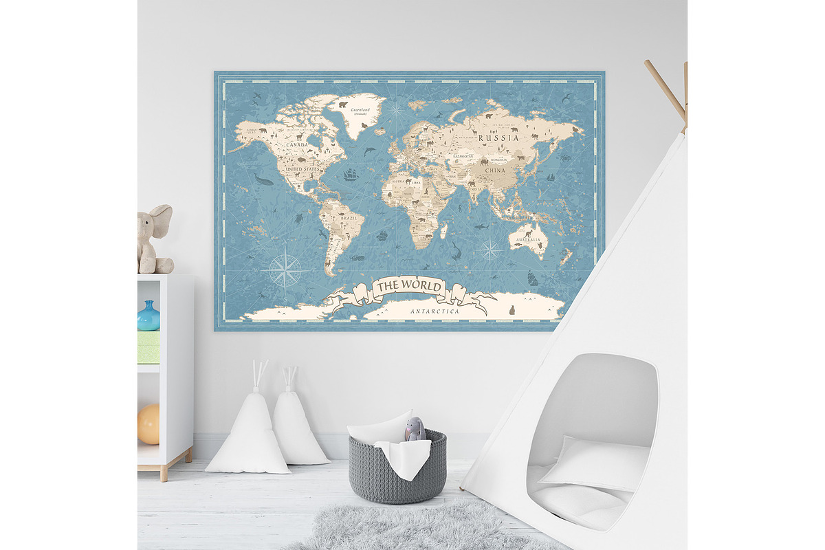 Kids World Map - Cartoon Ancient, a Graphic by PorcuPen Works (Photo 4 of 7)