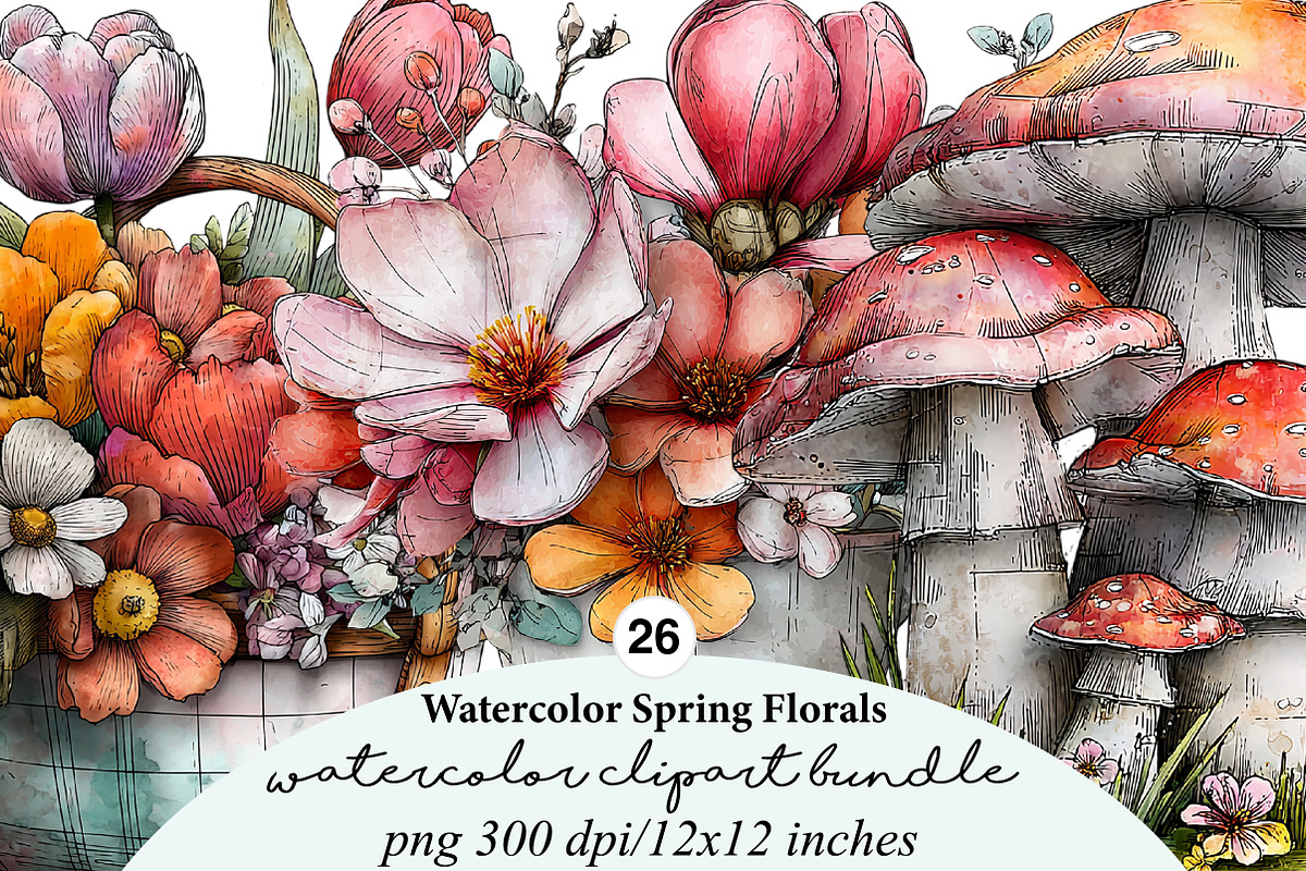 Watercolor Spring Florals Clipart, an Illustration by Digital Artistic99 (Photo 1 of 10)