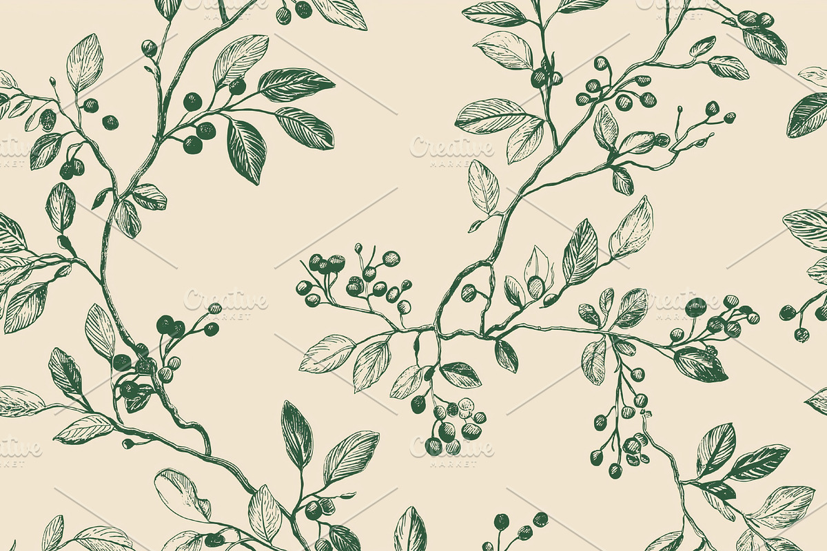 Botanical illustration of a seamless repeat pattern with hand dr, a Pattern Graphic by Anneleven