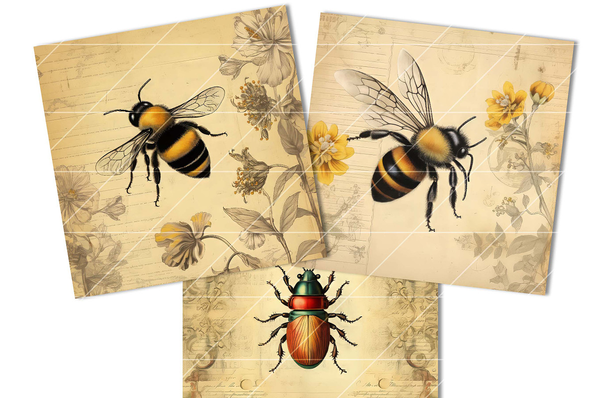 Vintage Bugs Junk Journal Paper, a Background Graphic by BusyDaydesign (Photo 3 of 9)