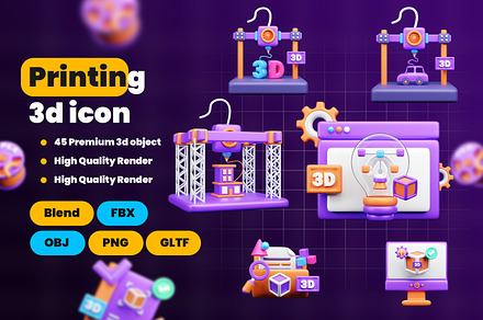 Printing 3d Illustration  Icon Pack