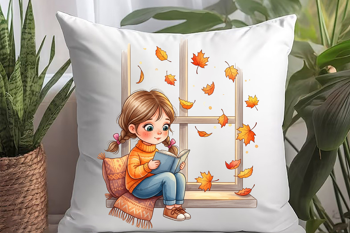 Cute Little Girl Reading Clipart, an Illustration by Watercolor design (Photo 6 of 6)