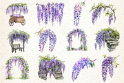 Watercolor Wisteria Garden Clipart, an Illustration by Dream Creation (Thumbnail 3 of 4)
