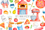 Watercolor Let`s make a pizza set, a Food Illustration by Art and Funny (Thumbnail 1 of 6)