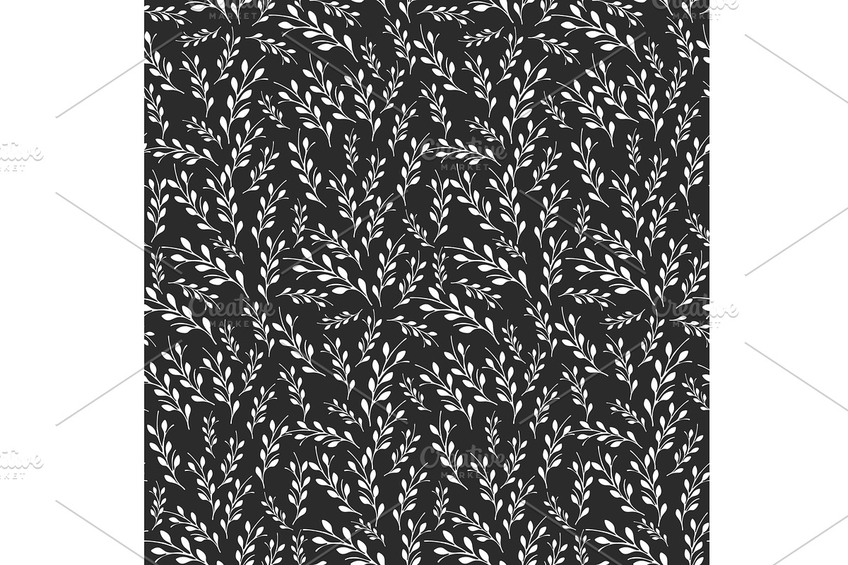 Elegant white leafy pattern on dark, a Texture Illustration by okskukuruza