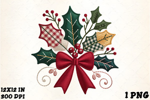 Faux Embroidery Christmas Holly PNG, an Illustration by CrexoraLab
