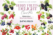 Watercolor Berry Clipart, Strawberry, a Food Illustration by BrushstrokeArtGB (Thumbnail 1 of 9)