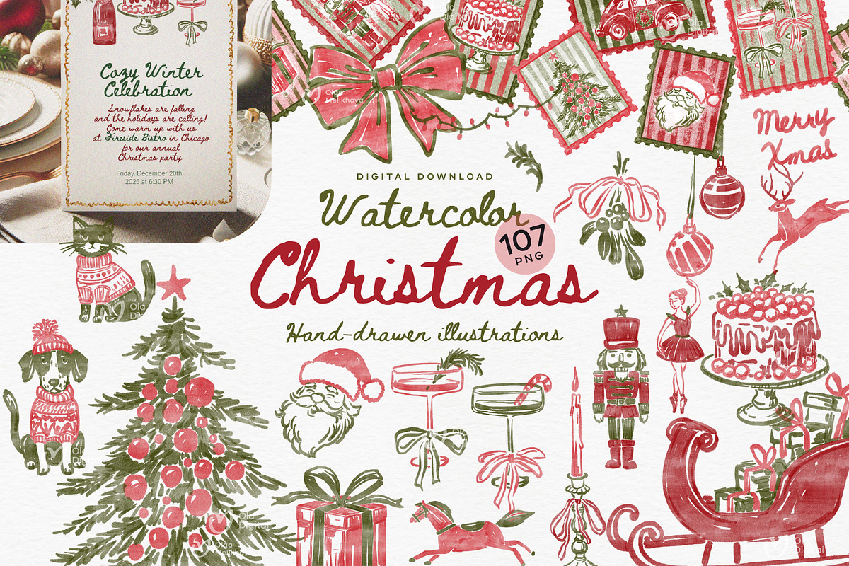 Watercolor Vintage Christmas, a Graphic by ollalya (Photo 1 of 10)