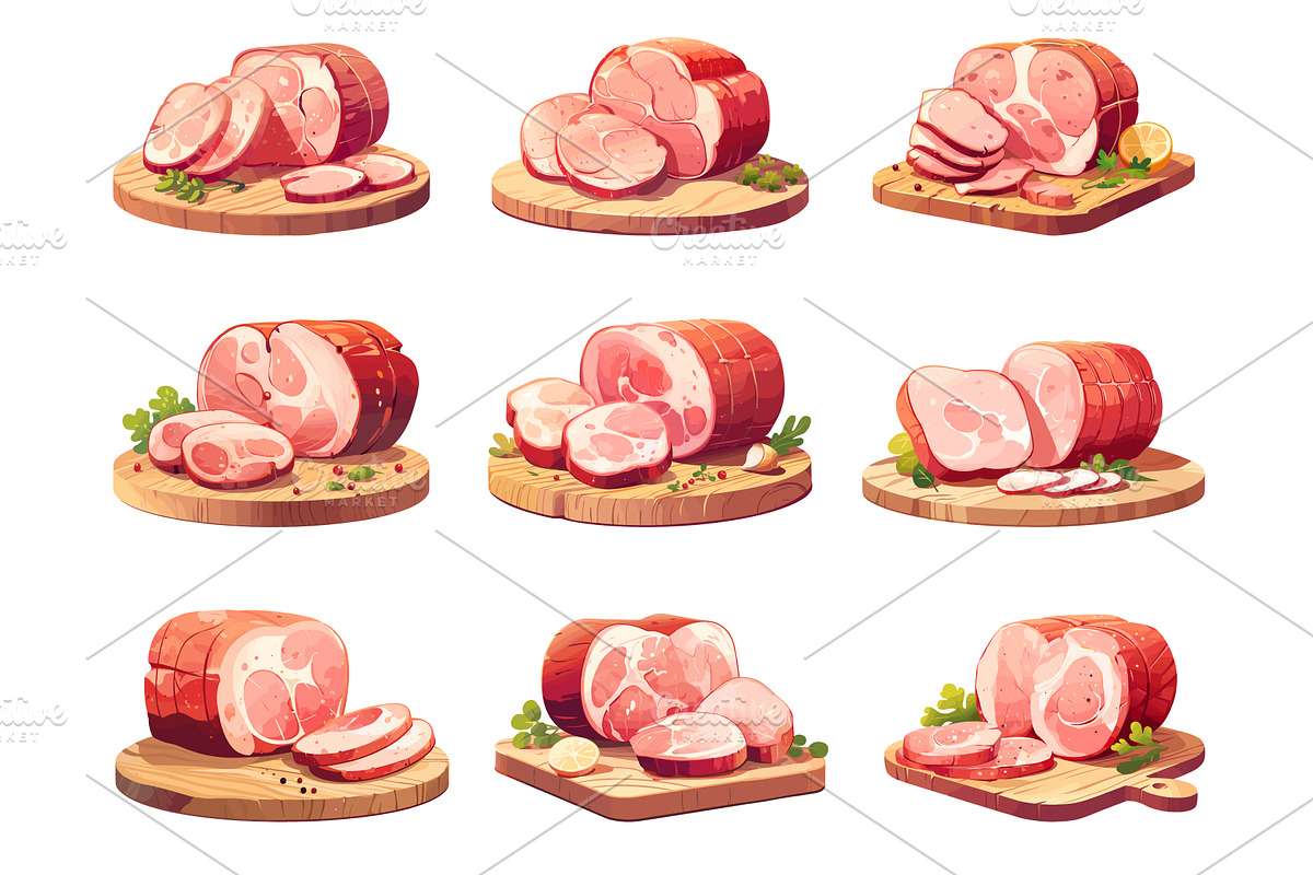 Set of cartoon cutting boards with, a Food Illustration by LadadikArt