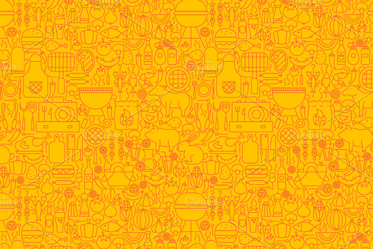 Barbecue Grill Line Seamless Patterns