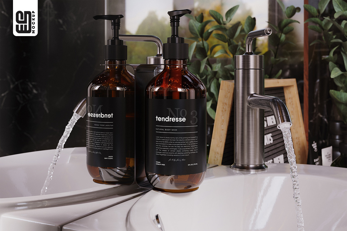 Amber Bottle with Dispenser Mockup, a Packaging Mockup by SD Mockup (Photo 1 of 4)